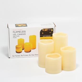 CANDLE CHOICE Outdoor Battery Operated Flameless Candles with Remote & Timer Waterproof Plastic Realistic Flickering Fake Electric LED Pillars for Lantern Garden Wedding Christmas Decorations 4 Pack