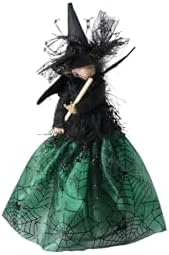 Leadigol Halloween Witch Tree Topper Decoration,Black Witch Ornament with Spider Web Skirt,Halloween Decoration Witch Hanging Decorations,for Desktop Fireplace Decor
