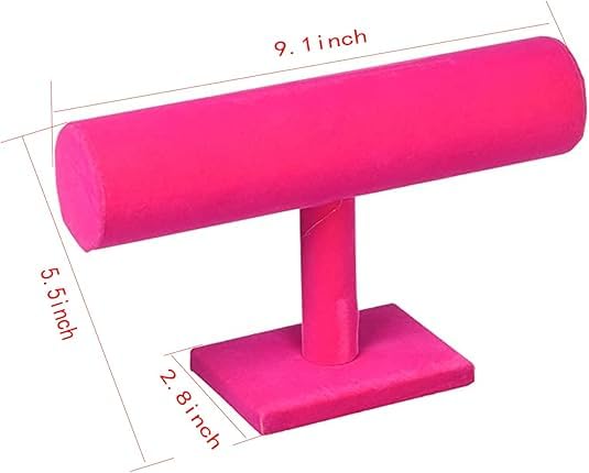 ChezMax Necklace Jewelry Display Jewelry Stand Hovering T-Bar Bracelet Holder for Home Organization - color: E-Rose Red Velvet-2PCS