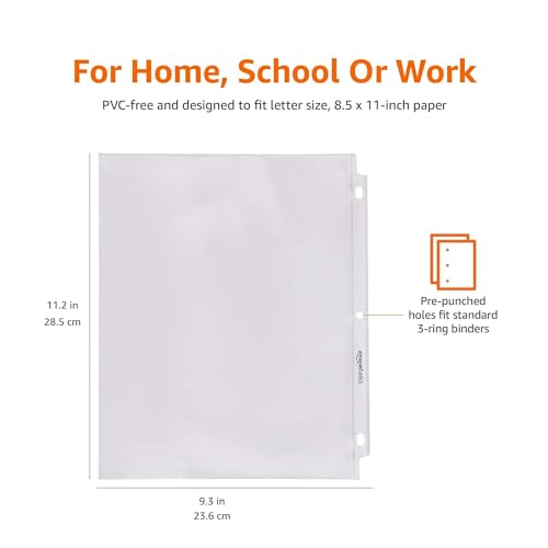 Amazon Basics Sheet Protectors for 3 Ring Binder, Heavyweight, Acid-Free, Top Loading, Polypropylene, 8.5 x 11 Inch, 500-Pack, Clear