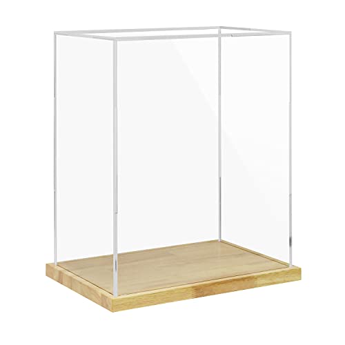 Clear Acrylic Display Case with Solid Wood Base for Trophy, Collectibles, Assemble Cube Display Box Stand Dust Proof Protection Showcase for Action Figures Toys - by BenchPro - size: 21" H x 17" L x 12" D, style: 1" Thick Wood