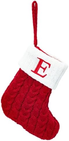 Christmas Stocking Monogram Hanging Socks 7??5.5 Inch Knit Small Sock Hanging Ornament Gift Bags for Xmas Tree Fireplace Home Decoration (E)