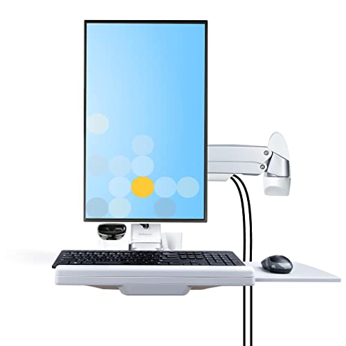 StarTech.com Wall Mount Workstation, Full Motion Sit Stand Desk w/Height Adjustable VESA Monitor Arm & Keyboard Tray, Ergonomic Wall Mounted Computer Workstation, Single Display, TAA - color: Silver, style: Wall Mount – Spring Arm
