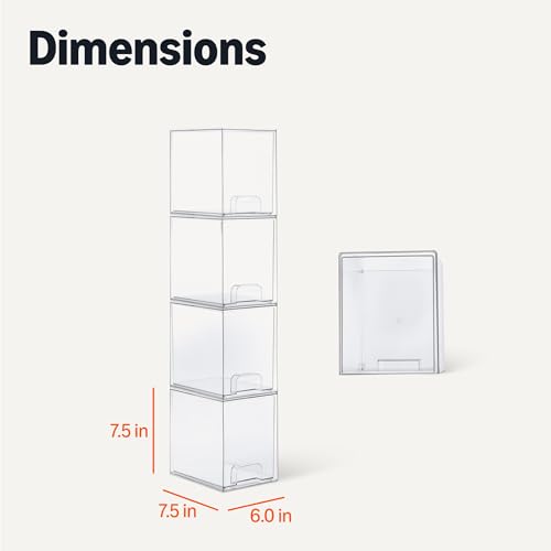 Amazon Basics Stackable Plastic Storage Makeup Organizer Drawers, Clear, 6.0" x 7.4" x 7.7", 4 Pack - size: 7.4" x 6" x 7.7"