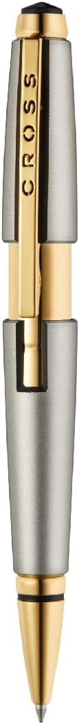 Cross Edge Titanium Rollerball Pen, Gold PVD Appointments, Capless Slide-Open & Snap-Shut Design,Black Ink - Elegant Accessory for Smooth Writing - Comfortable Grip