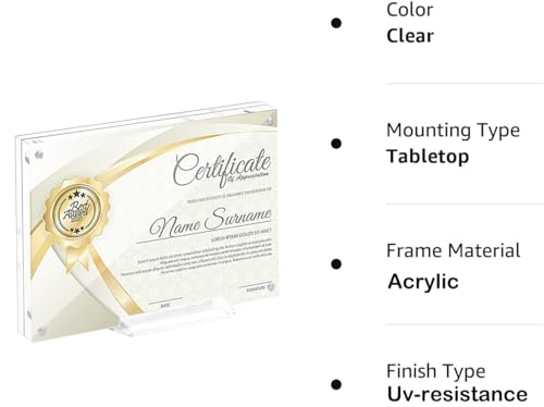 2 Pack 11x14 Acrylic Picture Frame,Clear Double Sided Magnetic Frames With Stand,Frameless Floating Frame for Artwork Poster Certificate Document - size: 11x14"-2