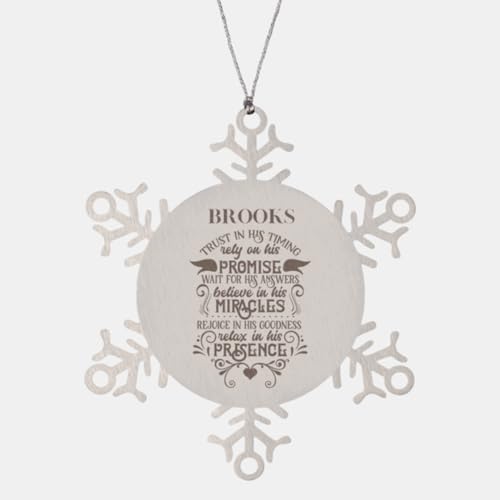 Bible Verse Brooks Ornament, Brooks Trust in His Timing Rely On His Promise Keepsake, Personalized Gifts for Brooks, Bible Verse Snowflake Ornament for Brooks Xmas Decorations GIF