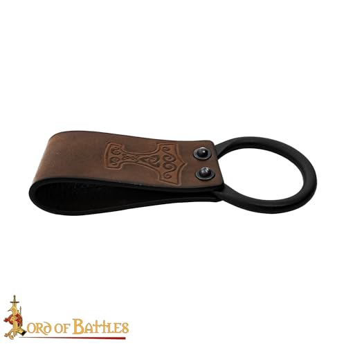 Lord of Battles Medieval Genuine Leather Axe Frog | Axe Holster with Belt Loop | Waist Holder for Axes, Tools - color: Mjolnir - Brown