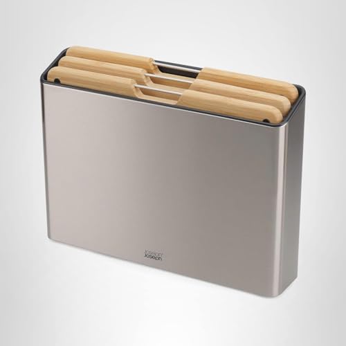 Joseph Joseph Folio Premium 3-Piece Bamboo Cutting Board Set, Stainless Steel Slimline Case for Organized Kitchen Storage