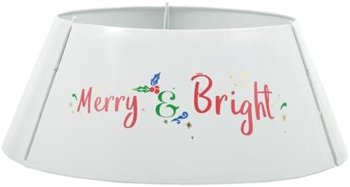 26 Inch Christmas Tree Stand Cover, Metal Tree Collar Ring for Holiday Decor, Cream White