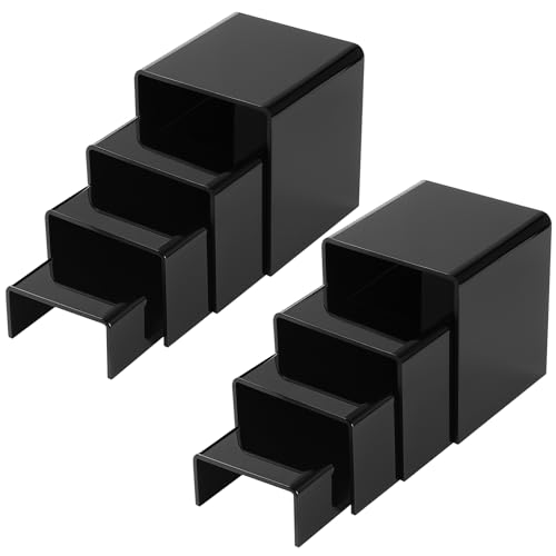 Chuangdi 20 Pcs Acrylic Display Risers, Black Product Stand, Jewelry Display Riser Shelf Showcase Fixtures for Figure Dessert Cupcake Candy Action Showcase (Black, Medium Set) - color: Black, size: Medium Set