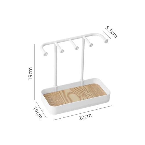 esowemsn 1PC White Desktop Jewelry Organizer Stand Earring Holder Keychain Bracelet Holder with Wooden Tray 5 Hooks Necklaces Hanging for Necklaces,Bracelets,Chains,Rings,Earrings,Keys - color: White