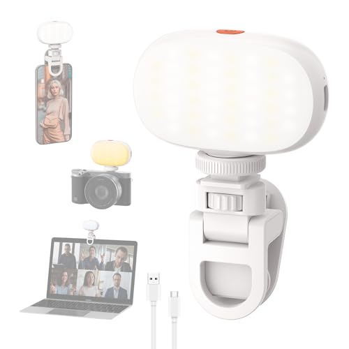 Smiling Shark Mini Photo Lighting, LED Video Light with Clip USB Rechargeable CRI 95+ 3 Colors Light Dimmable Rotatable Cold Shoe Mount Portable Camera Light for Live Laptop Phone Video
