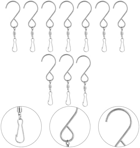 Garneck 10 Pieces Stainless Steel Hanging Hooks 360?? Rotating Swivel for Wind Chimes and Crystal Bells, Easy to Carry Silver Metal Hooks Suitable for Products and Ornaments