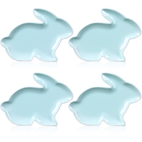 Jinei 4 Pcs Easter Bunny Shaped Plates Ceramic Serving Candy Dishes Rabbit Dinner Tray Salad Dessert Appetizer Plates Dinnerware for Easter Party Spring Garden Tea Party Supplies((Blue) - color: Blue