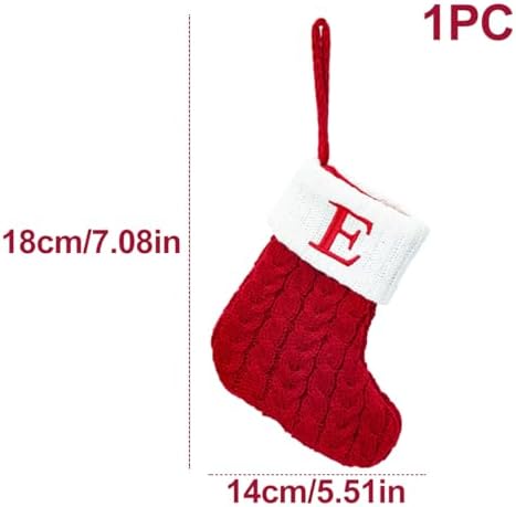 Christmas Stocking Monogram Hanging Socks 7??5.5 Inch Knit Small Sock Hanging Ornament Gift Bags for Xmas Tree Fireplace Home Decoration (E)