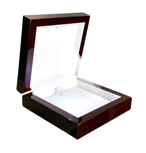 Necklace Box with LED Light – Small Jewelry Display Case for Bracelet, Earrings, or Chains – Luxury Lighted Wooden Presentation Box for Gifts, DIY Crafts, Mahogany, White Interior