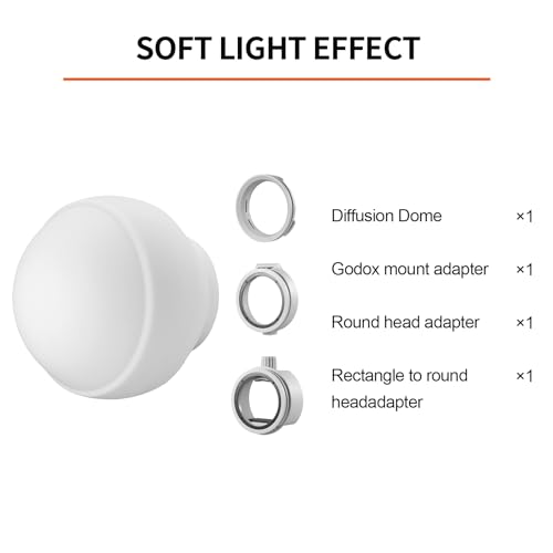 Godox ML-CD15 Diffusion Dome Flash Diffuser Modifier, Collapsible Soft Light Diffuser with 3 adapters for AD200 AD200Pro V1 TT685 V860III TT600 AD300Pro AD400PRO Speedlight,ML30 ML60 Video Lights