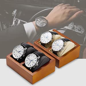 Oirlv Solid Wood Double Watch Display Stand Showcase Jewelry Stand Watch Holder with Pillow(Square Double, Creamy-white) - color: Creamy-white, size: Square Double