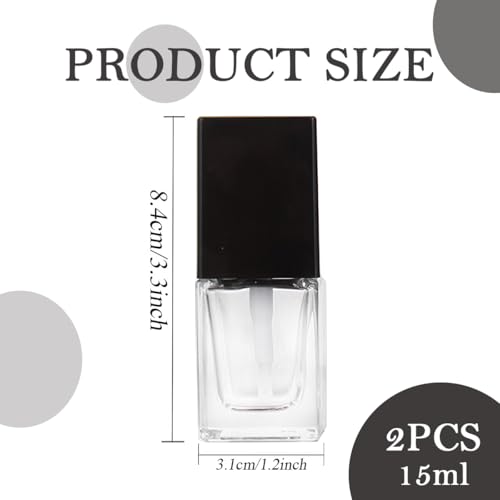 2PCS 15ml/0.5oz Empty Refill Square Glass Cosmetic Pump Bottles Clear Lotion Containers with Black Pump Head Makup Travel Vials for Foundation Cleanser Essential Oils Liquids Cream