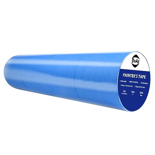 Blue Painters Tape 4 Inches x 30 Yards - Multi Surface Use - 120 Yards Total - 4 Rolls - size: 4"