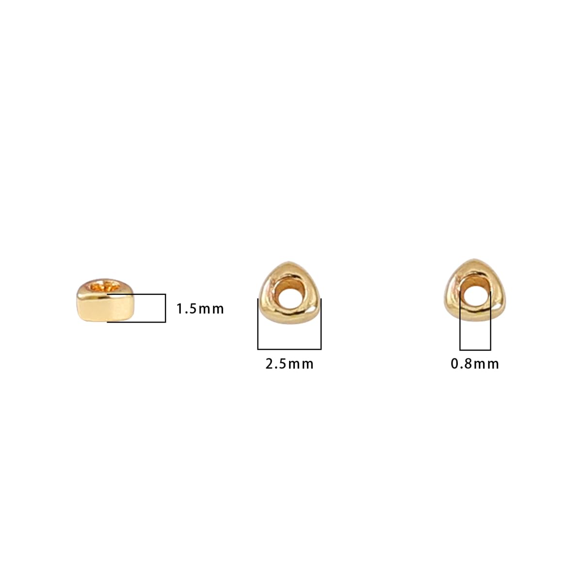 BEADIA 14K Gold Plated Triangle Spacer Beads 2.5x1.5mm 50pcs for Jewelry Making Findings Non Tarnish