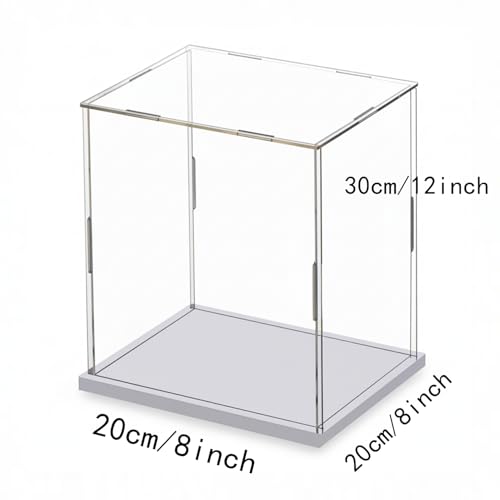 Clear Acrylic Display Case, Assemble Cube Display Box Stand with PVC Material White Base, Dustproof Protection Showcase for Collectibles Memorabilia Figurines (8*8*12inch;20*20*H30cm) - size: 8 x 8 x 12 in