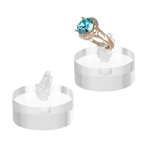 AHANDMAKER 2Pcs Acrylic Ring Display Holder, Flat Round Clear Ring Holder Blocks Ring Showcase Display Holder Rings Stand Jewelry Storage Organizer Display Riser Stand for Jewelry Ring - style: Flat Round