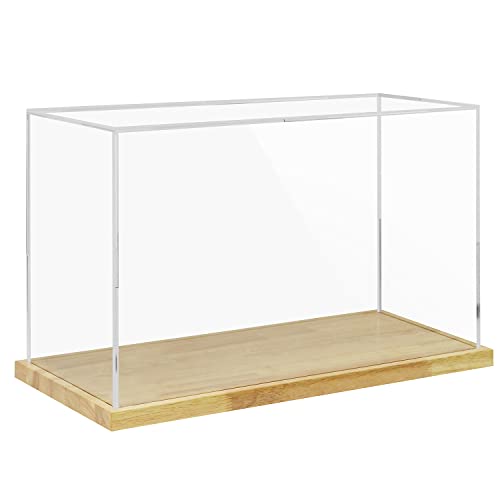 Clear Acrylic Display Case with Solid Wood Base for Trophy, Collectibles, Assemble Cube Display Box Stand Dust Proof Protection Showcase for Action Figures Toys - by BenchPro - size: 16" H x 24" L x 12" D, style: 1" Thick Wood