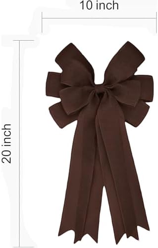 Meseey Double Pack 20X10 Inch Oversized Brown Burlap Bows Farmhouse Christmas Tree Topper & All-Weather Wreaths Decor, Heavy Duty Gift Wrapping Accents for Front Door/Cabinet (Brown)
