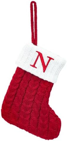 Christmas Stocking Monogram Hanging Socks 7??5.5 Inch Knit Small Sock Hanging Ornament Gift Bags for Xmas Tree Fireplace Home Decoration (N)