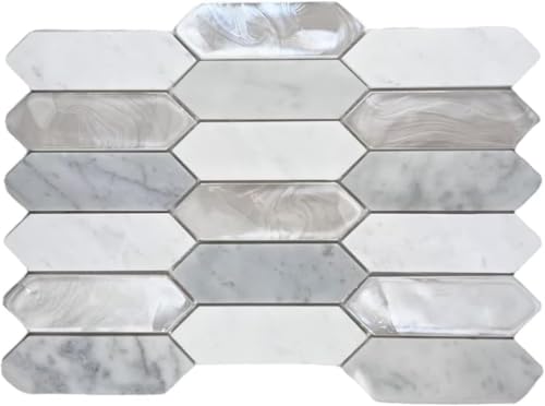 Andalucia White Pearl Hex Picket Iridescent Glass Stone Marble Mosaic Tile - Textured Multi-Surface for Backsplash, Shower Walls, Bathroom, Accent Decor (5 Sheets) - style: 5 Sheets