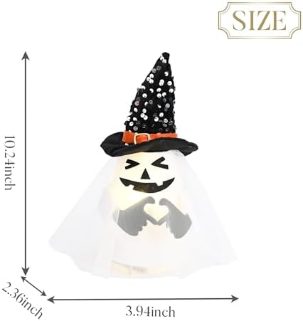 Valery Madelyn Halloween Ghost Lighted Tree Topper with Timer, 10.5 Inch Tree Topper with Spider Webs Witch Hat, Pre-Lit White Ghost Decor for Halloween Tree Decoration, Indoor Party