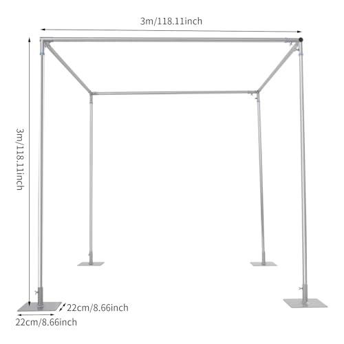 Wedding Arch Backdrop Stand, 9.84 x 9.84 Feet Adjustable Height 4 Post Hardware Kit, Portable Background Frame with Square Base for Outdoor Wedding, Birthday Party, Photo Booth Background (Silver)