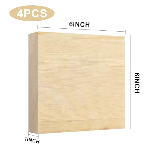 6x6x1 Inch Solid Wood Carving Blocks, 4 Pcs Rectangle Wooden Blocks for Crafting, Unfinished Wood Blocks for Crafts DIY Supplies Coasters Engraving Painting Beginners and Adults - size: 6x6x1 Inch