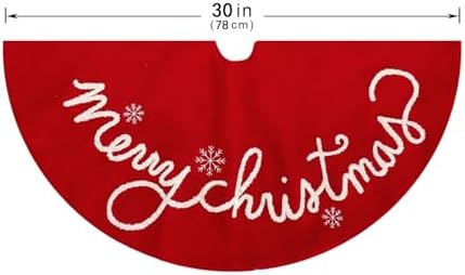 30 Inch Christmas Tree Skirt Large Plush Xmas Red Tree Mat with Merry Christmas Patterns Holiday Decor Fur Ornament for Home Party Indoor