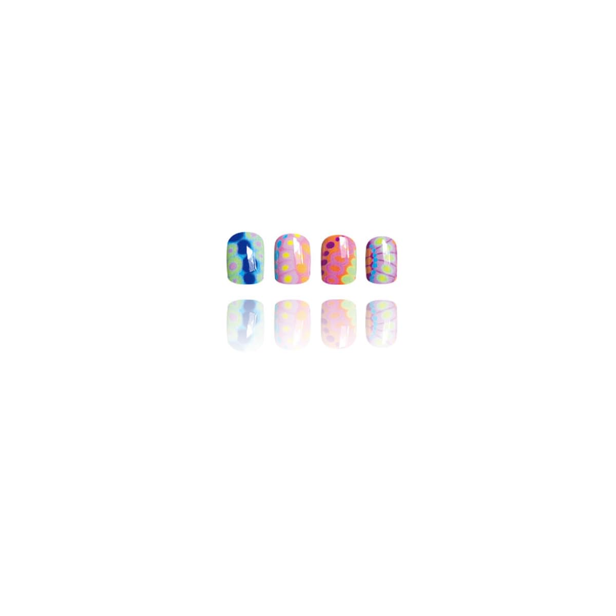 Bright Summer Press on Nails Short Square,Blooming gel Rainbow Fake Nails Colorful False Nails Press ons with Design,Reusable Artificial Nails Full Cover Stick on Nails for Women Manicure 24 Pcs