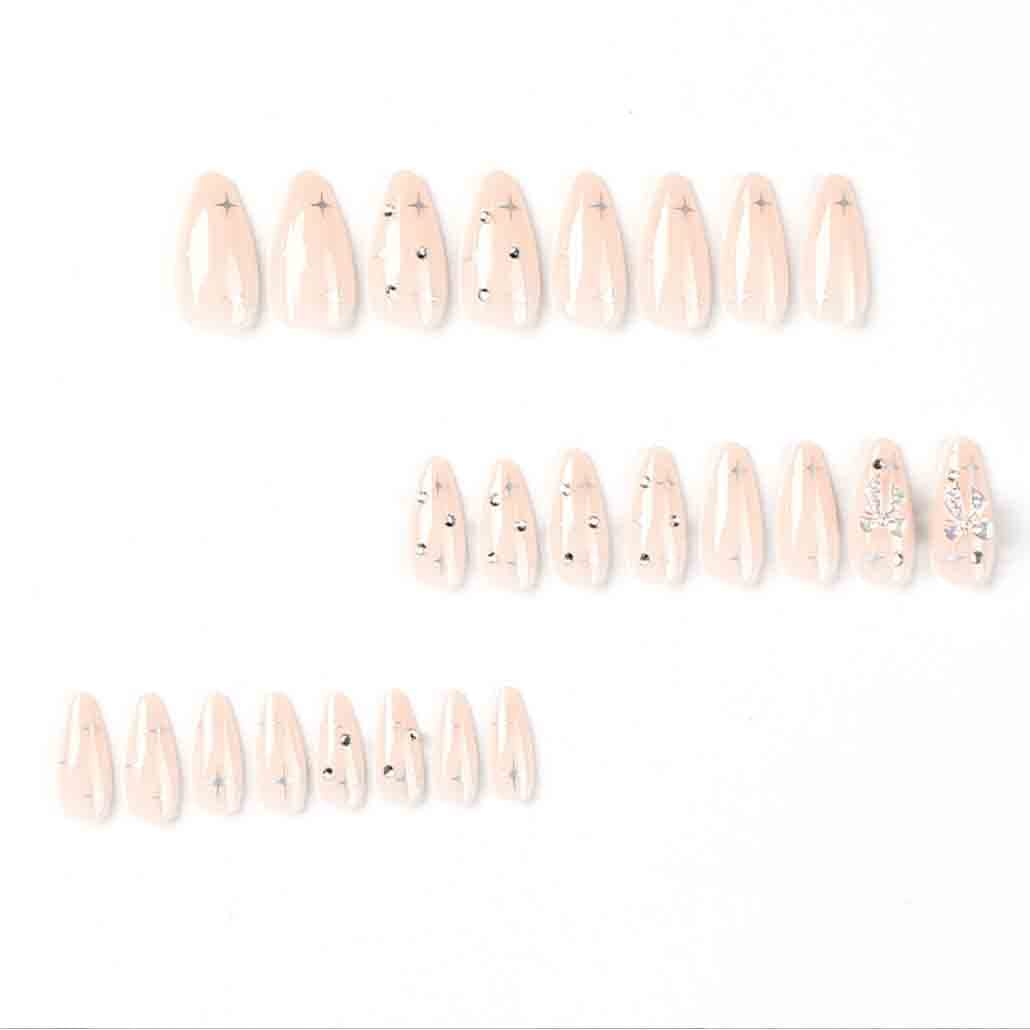 Foccna Clear Press on Nails Medium, Nude Fake Nails Almond Acrylic False Nails,Artificial Glue on Nails for Women and Girls,24 pcs