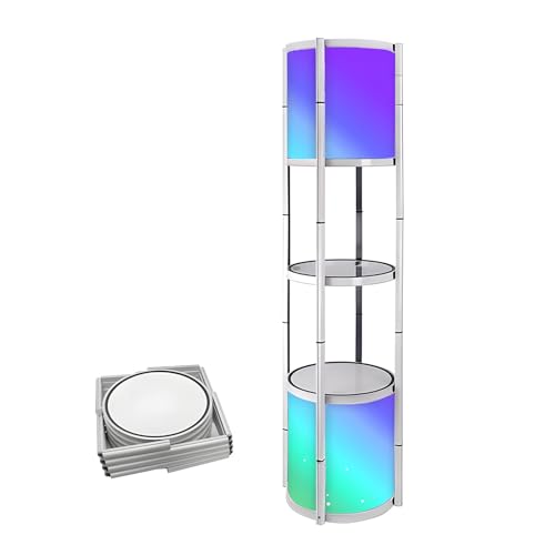 Foldable Display Case,Portable Display Cabinet,Retail Display Racks,Storage Showcase Cabinets Luminescent with LED-Light for Tradeshow Display,Tradeshow Booths ,White Round 4-Shelves 18x76inch - size: 18x76"