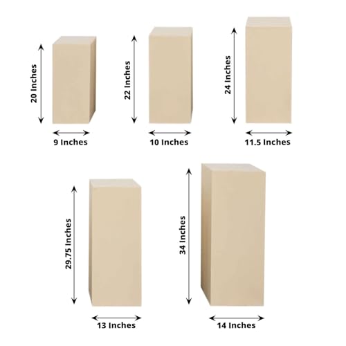 Efavormart Set of 5 Beige Spandex Rectangular Plinth Display Box Stand Covers, Stretchable Pedestal Pillar Prop Covers - 160 GSM
