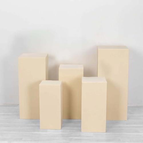 Efavormart Set of 5 Beige Spandex Rectangular Plinth Display Box Stand Covers, Stretchable Pedestal Pillar Prop Covers - 160 GSM