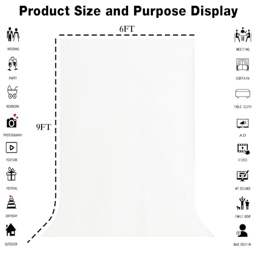 White Screen Backdrop for Photography 6x9ft Zoom Meeting, Game Live Steaming Photo Studio Shooting Props High Density Fabric Background - color: White, size: 6X9ft
