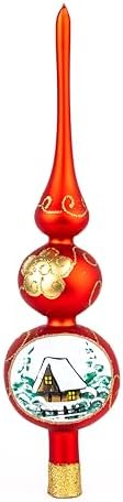 Spitz Glass Christmas Tree Topper Mouth Blown by Polish Artisans and Hand Decorated with Embellishments Made in Poland