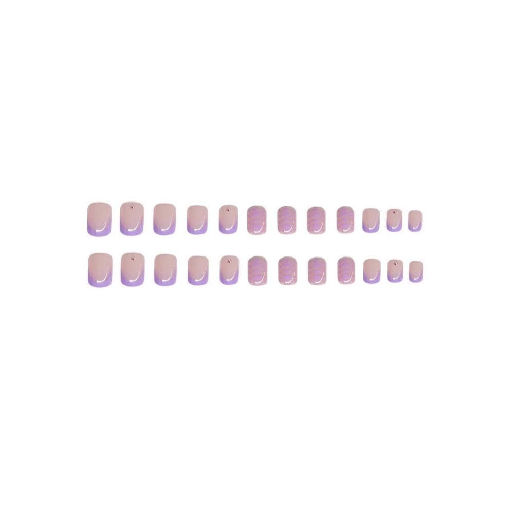 48Pcs Medium Square Press on Nails Short Square Press on Toenails Purple French Tips Fake Nails with Crocodile Design Glossy Lilac False Toenails Reusable Summer False Nails for Women Girls Manicure