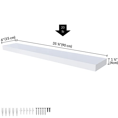 Ballucci Floating Shelf, 36" Wood Wall Shelf with Invisible Brackets for Bathroom, Living Room, Bedroom, Kitchen, Nursery, 6" Deep, White - color: White, size: 36" - 1 Piece