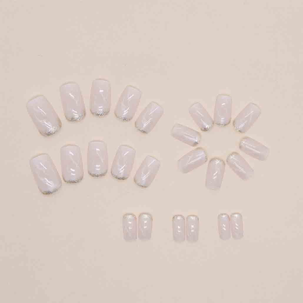 Foccna French Tip Press on Nails Medium, Pink Fake Nails Square Luxury Acrylic False Pink Marble Nails,Artificial Rhinestone Nails for Women and Girls,24 pcs