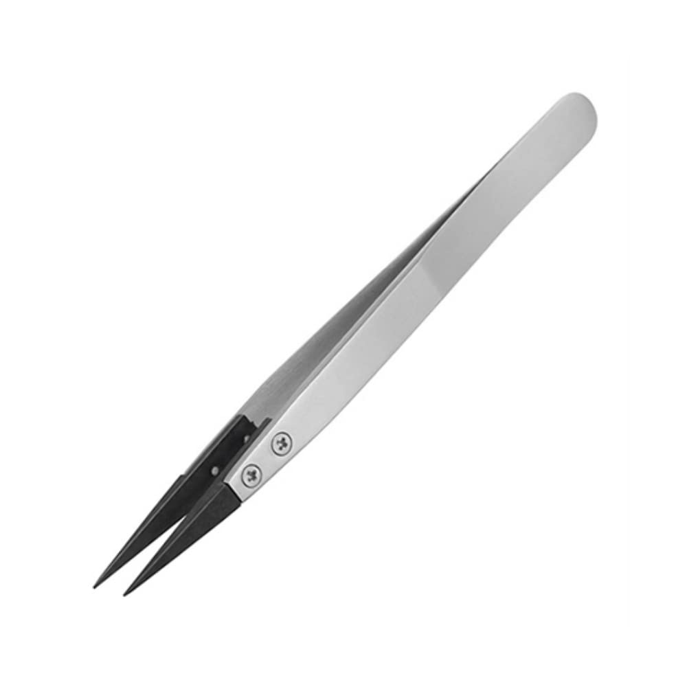 ENGINEER PTZ-41 PPS ESD-Safe Plastic Tipped Tweezers, Straight, Interchangeable Fine Pointed Tips, Stainless Steel Body