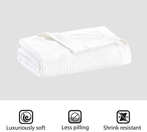 Madison Park Egyptian Cotton Luxury Blanket White 90x90 Full/Queen Size Knit Premium Soft Cozy 100% Cerified Egyptian Cotton For Bed, Couch or Sofa