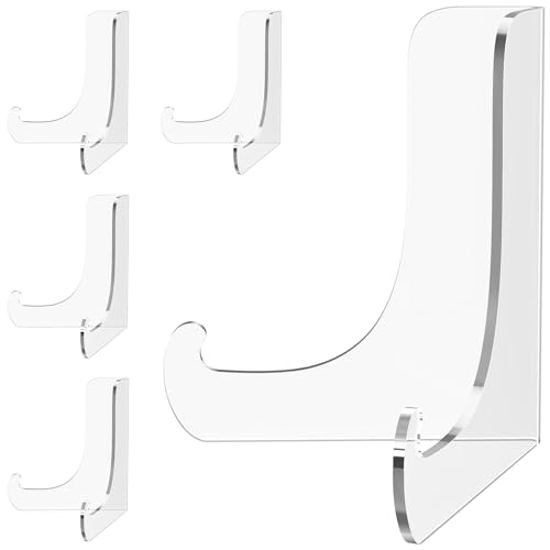 Dooiclear 5 Pack Acrylic Display Stand, Plate Stand for Display, Clear Easel Stand, Display Holder for Card, Frame, Picture, Magazine, Book, CD, Phone (Large/ 4.5 Inch)