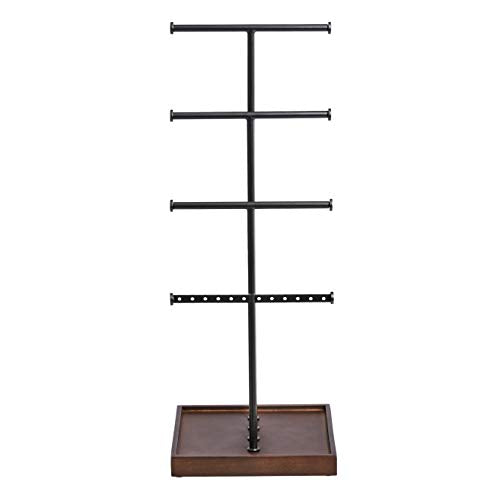 Amazon Basics Four-Tier Jewelry Organizer Tree Stand, Necklace Earring Bracelet Holder with Ring Storage, Walnut/Black - color: Walnut/Black, style: Tree Stand